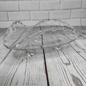 Vintage Fostoria‎ Century Candy Dish 3-Footed Tidbit Clear Glass Handkerchief